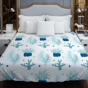 Hand Drawn Blue Coral Background Duvet Cover