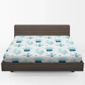 Hand Drawn Blue Coral Background Fitted Sheet 1