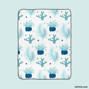 Hand Drawn Blue Coral Background Fleece Blanket 1