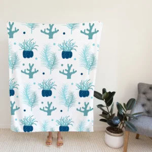 Hand Drawn Blue Coral Background Fleece Blanket