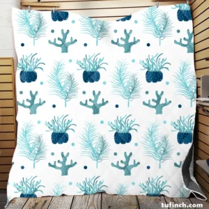 Hand Drawn Blue Coral Background Quilt Blanket