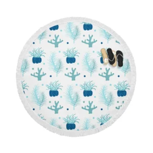 Hand Drawn Blue Coral Background Round Beach Towel