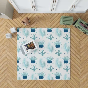 Hand Drawn Blue Coral Background Rug