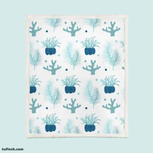 Hand Drawn Blue Coral Background Sherpa Fleece Blanket 1