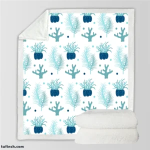 Hand Drawn Blue Coral Background Sherpa Fleece Blanket