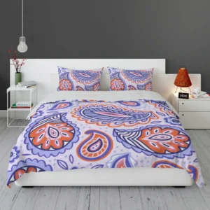 Hand Drawn Blue Orange Paisley Bedding Set 1