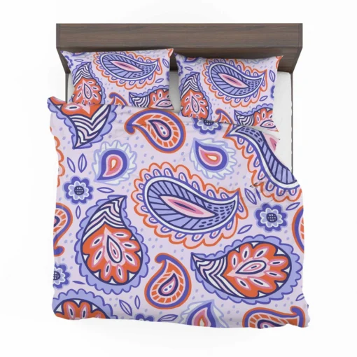 Hand Drawn Blue Orange Paisley Bedding Set 2