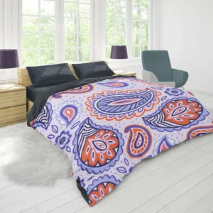 Hand Drawn Blue Orange Paisley Duvet Cover 1