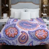 Hand Drawn Blue Orange Paisley Duvet Cover