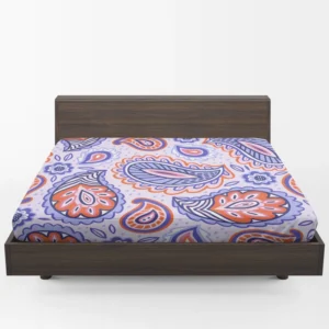 Hand Drawn Blue Orange Paisley Fitted Sheet 1