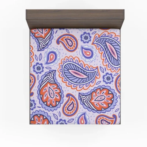 Hand Drawn Blue Orange Paisley Fitted Sheet