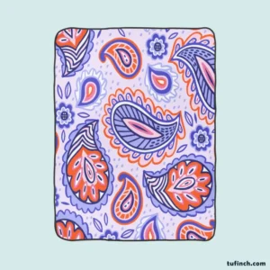 Hand Drawn Blue Orange Paisley Fleece Blanket 1