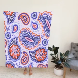 Hand Drawn Blue Orange Paisley Fleece Blanket