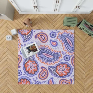 Hand Drawn Blue Orange Paisley Rug