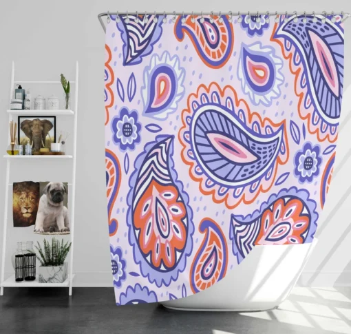 Hand Drawn Blue Orange Paisley Shower Curtain