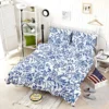 Hand Drawn Blue Toile Flowers Design Bedding Set