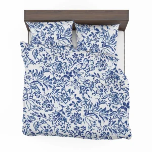 Hand Drawn Blue Toile Flowers Design Bedding Set 2