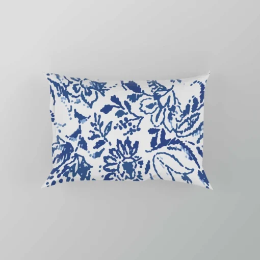 Hand Drawn Blue Toile Flowers Design Pillow Case