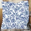 Hand Drawn Blue Toile Flowers Design Quilt Blanket