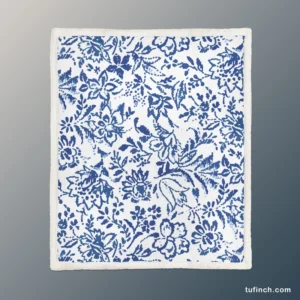 Hand Drawn Blue Toile Flowers Design Sherpa Fleece Blanket 1