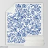 Hand Drawn Blue Toile Flowers Design Sherpa Fleece Blanket