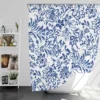 Hand Drawn Blue Toile Flowers Design Shower Curtain