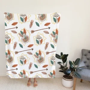 Hand Drawn Bohemian Pattern Fleece Blanket