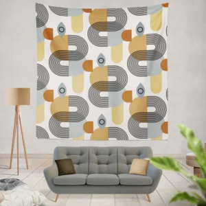 Hand Drawn Boho Geometric Pattern Wall Tapestry