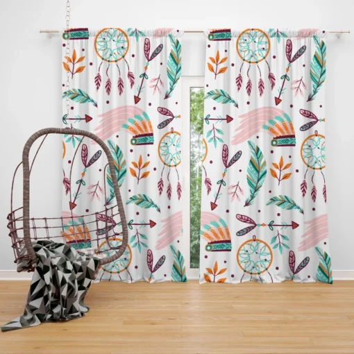 Hand Drawn Boho Luck Charm Pattern Design Curtain