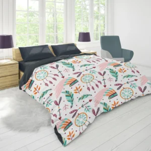 Hand Drawn Boho Luck Charm Pattern Design Duvet Cover 1