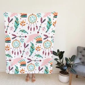 Hand Drawn Boho Luck Charm Pattern Design Fleece Blanket