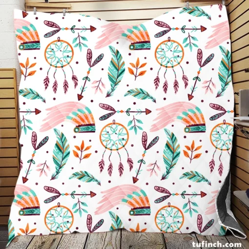 Hand Drawn Boho Luck Charm Pattern Design Quilt Blanket