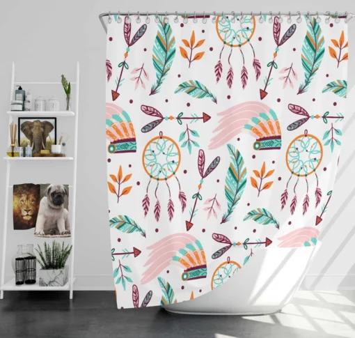 Hand Drawn Boho Luck Charm Pattern Design Shower Curtain