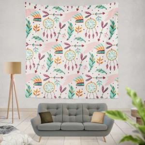 Hand Drawn Boho Luck Charm Pattern Design Wall Tapestry