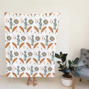 Hand Drawn Boho Pattern Design Fleece Blanket