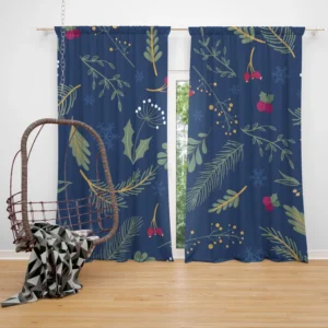 Hand Drawn Dark Sea Blue Pattern Curtain