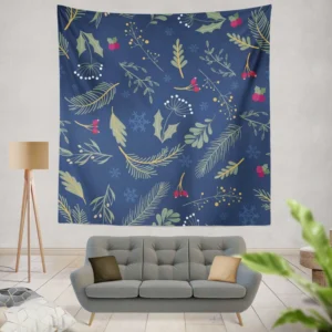 Hand Drawn Dark Sea Blue Pattern Wall Tapestry