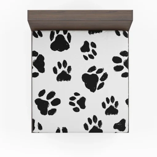 Hand Drawn Dog Footprint Fitted Sheet