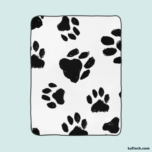 Hand Drawn Dog Footprint Fleece Blanket 1