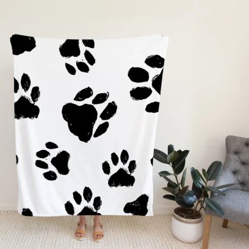 Hand Drawn Dog Footprint Fleece Blanket