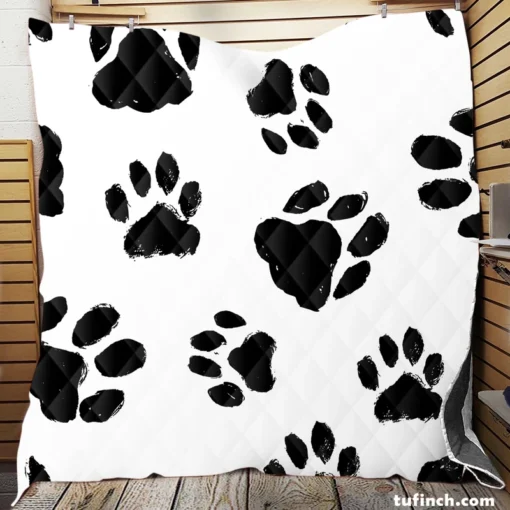 Hand Drawn Dog Footprint Quilt Blanket