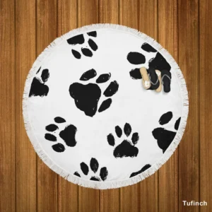 Hand Drawn Dog Footprint Round Beach Towel