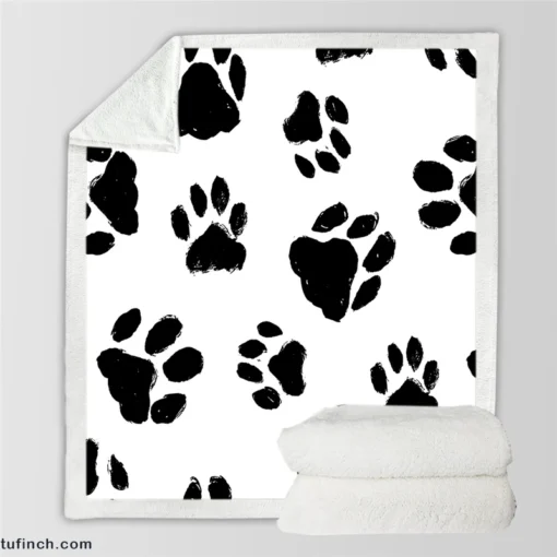 Hand Drawn Dog Footprint Sherpa Fleece Blanket