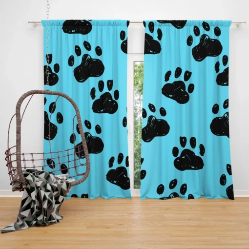 Hand Drawn Dog Paw Sketch Curtain