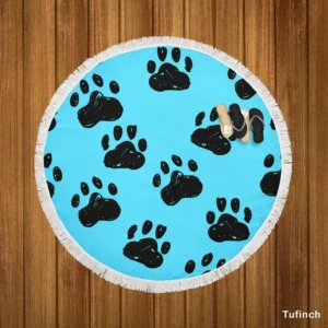 Hand Drawn Dog Paw Sketch Round Beach Towel