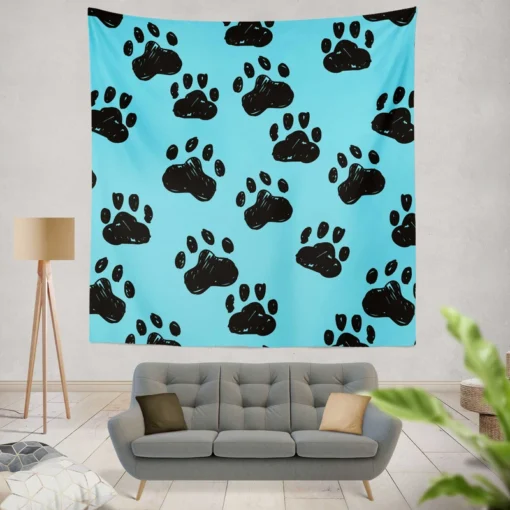 Hand Drawn Dog Paw Sketch Wall Tapestry