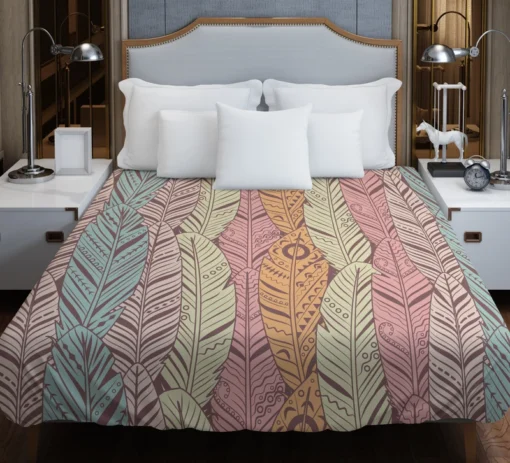 Hand Drawn Feather Pattern Duvet Cover