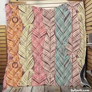 Hand Drawn Feather Pattern Quilt Blanket