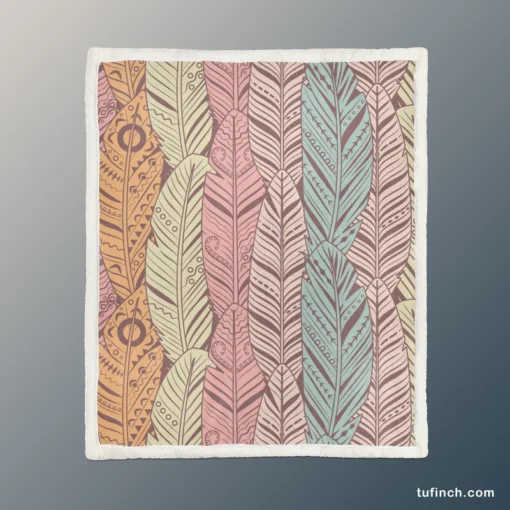 Hand Drawn Feather Pattern Sherpa Fleece Blanket 1