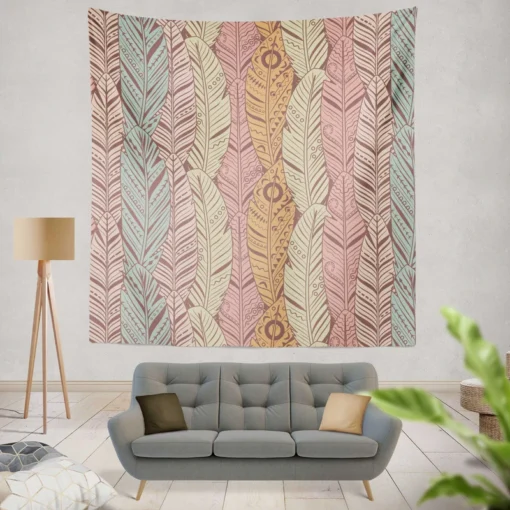 Hand Drawn Feather Pattern Wall Tapestry